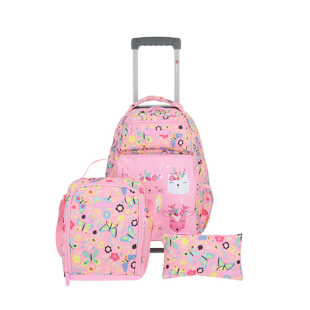 Set mochila con ruedas escolar Run Pack Pink Forest 3 piezas