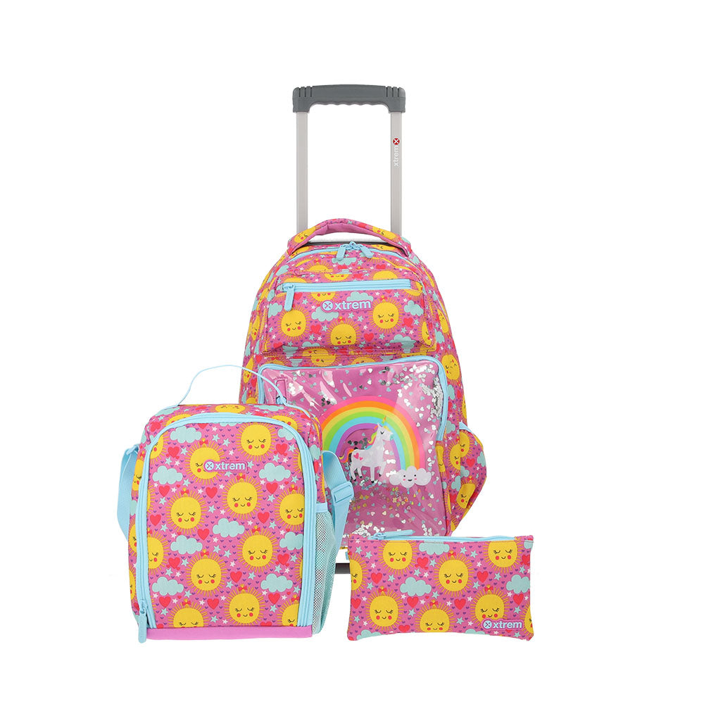 Set mochila con ruedas escolar Run Pack Pink Unicorn 3 piezas