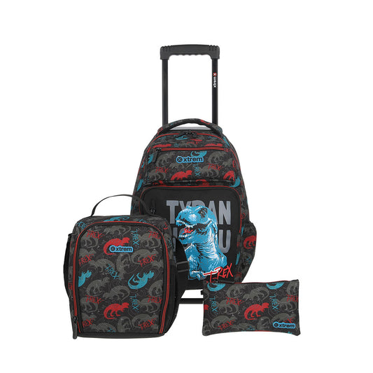 Set mochila con ruedas escolar Run Pack Black Dino 3 piezas